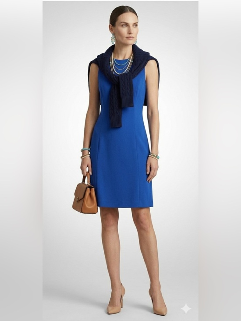 DKNY Cobalt Blue Sleeveless Midi A-Line Dress Size 8 Lined Side Pockets